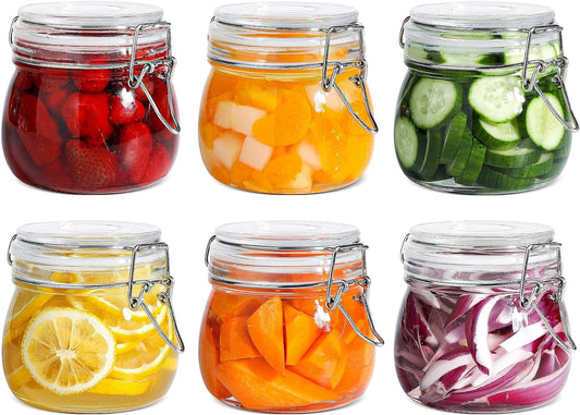 Juego de 6 recipientes herméticos de vidrio con tapas, de 17 oz, redondos, para almacenar alimentos.