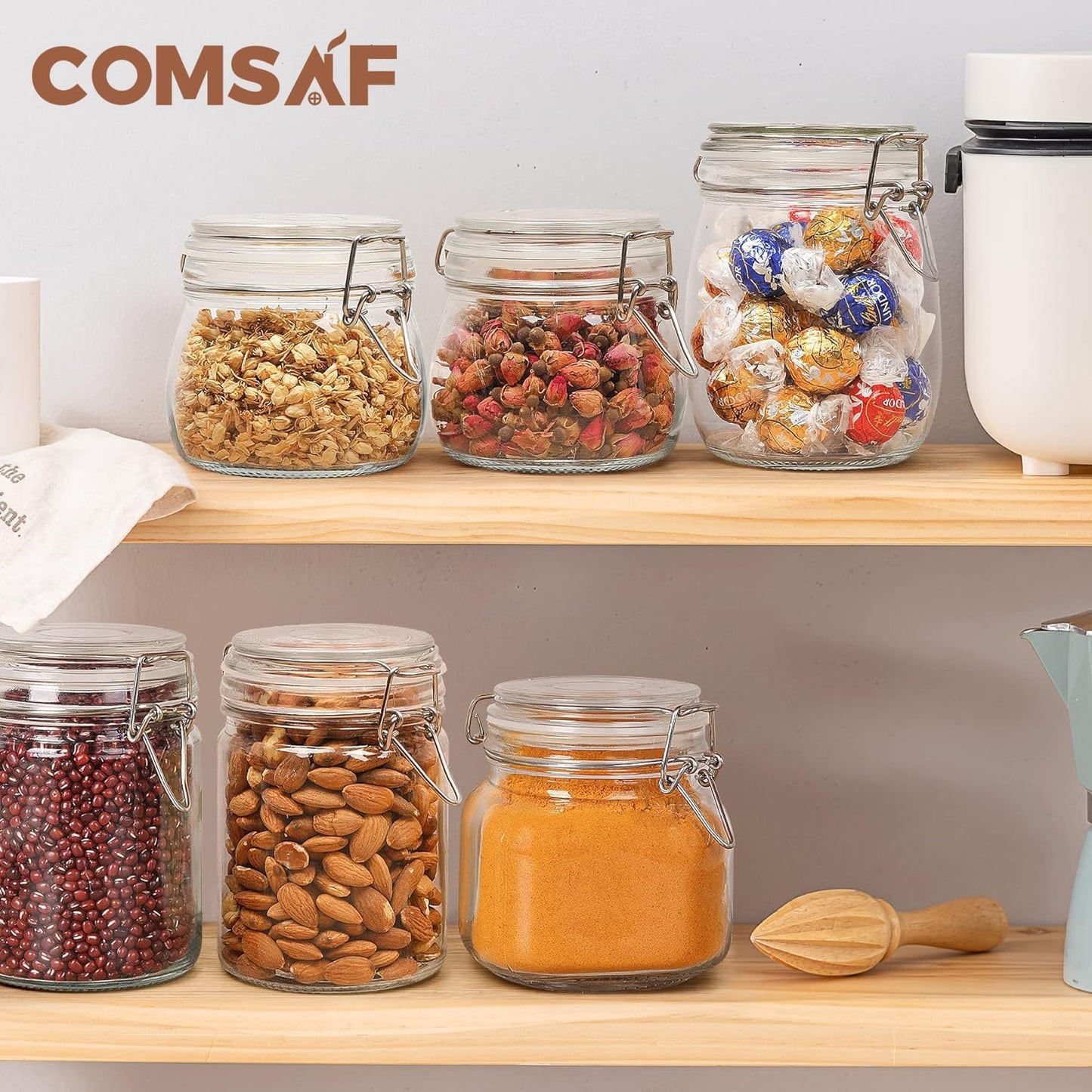 Juego de 6 recipientes herméticos de vidrio con tapas, de 17 oz, redondos, para almacenar alimentos.