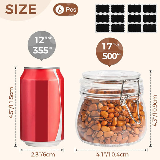 Juego de 6 recipientes herméticos de vidrio con tapas, de 17 oz, redondos, para almacenar alimentos.